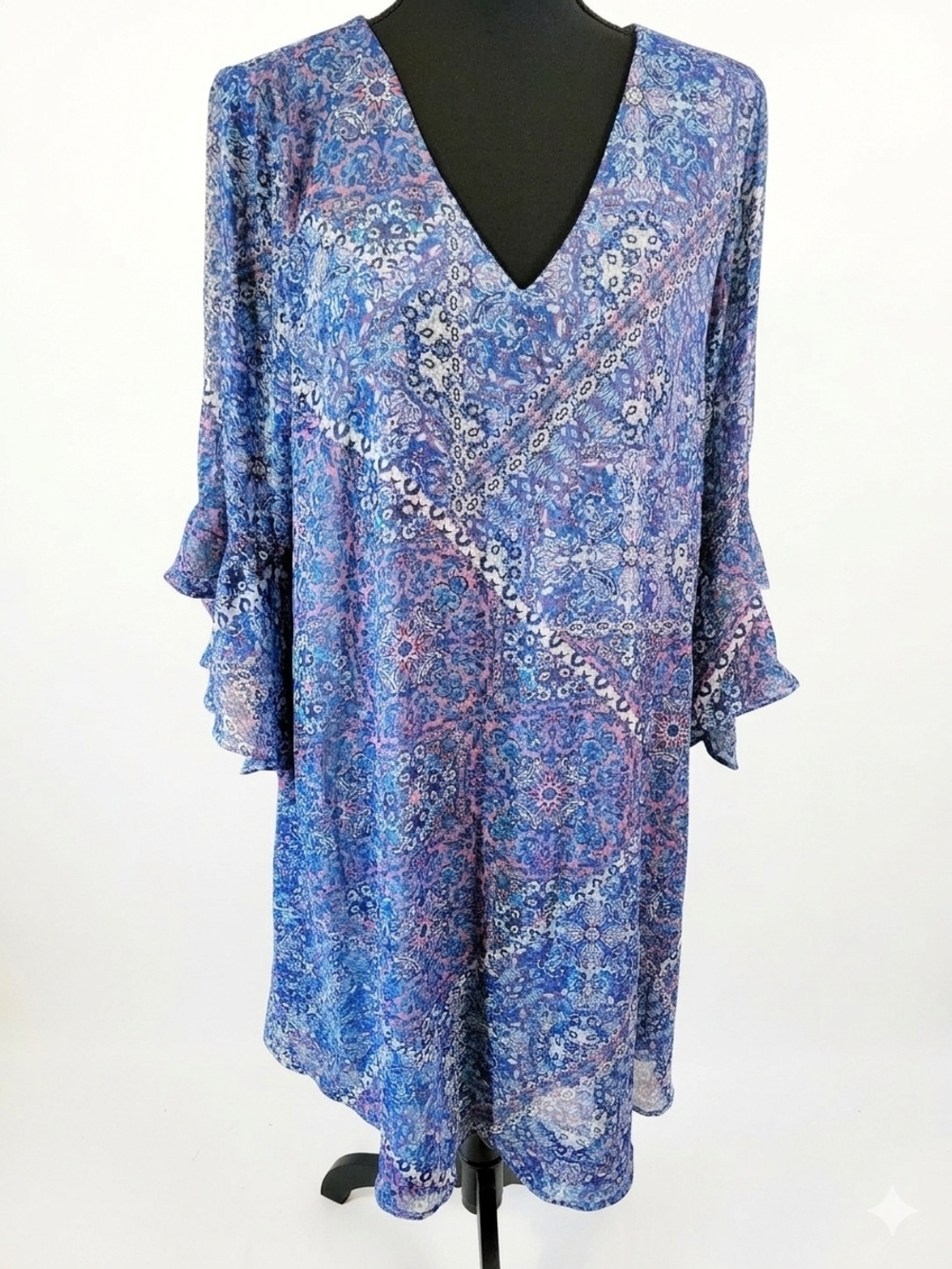 Calvin Klein Blue Floral V-Neck Midi Dress
